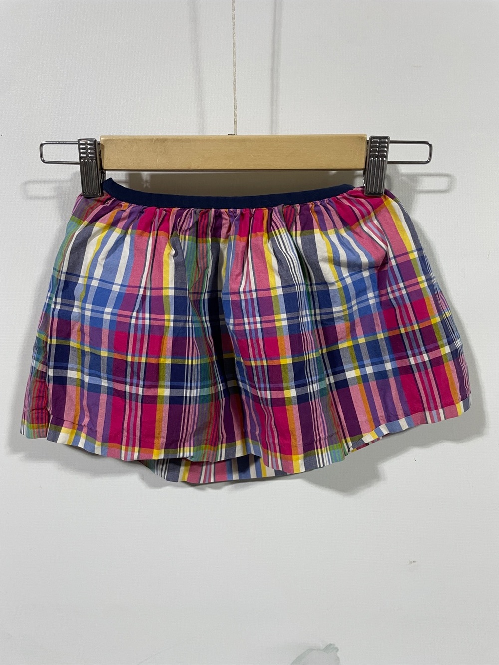Polo by Ralph Lauren Pink Blue Yellow Green Plaid Skort with Navy Waist